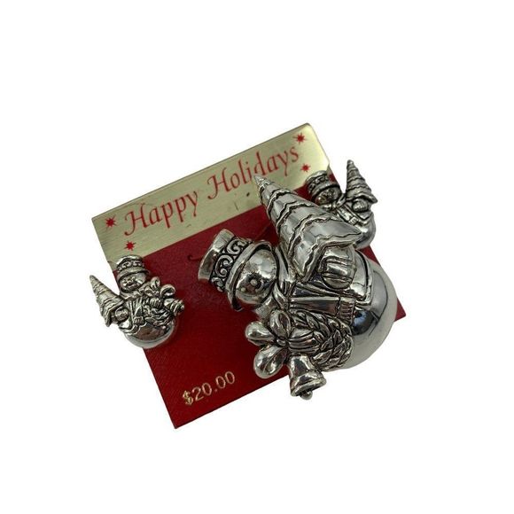 Christmas Vintage Holiday Snowmen Set Brooch Pendant earrings Fashion 2242 - Picture 5 of 7